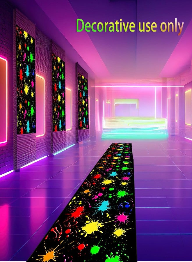 Haull 118 x 39 Inch Neon Light up Dance Floor Glow in The Dark Runner Rug UV Reactive Blacklight Rug Colorful Fluorescent Aisle Runners for 80s 90s Neon Birthday Party Decorations(Paint Splatter) - Image 5