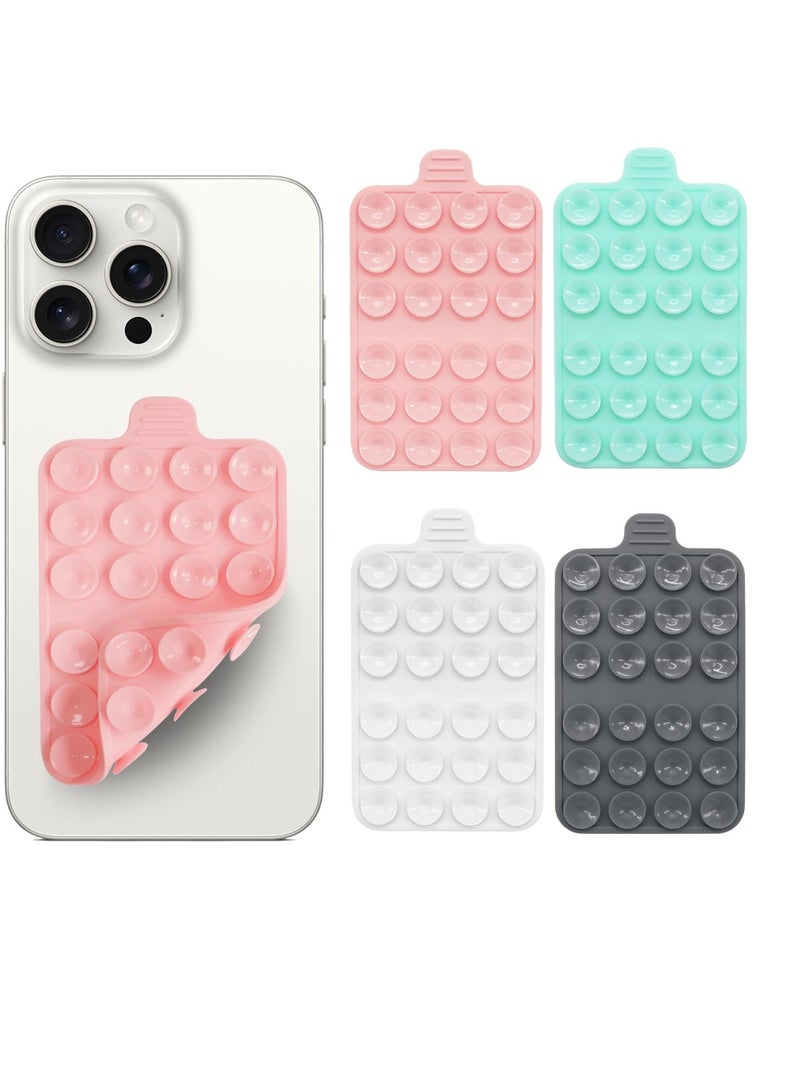 KASTWAVE 4 Pack Double Sided Silicone Suction Phone Mount, Hands-Free Phone Accessories Holder, Non Slip Suction Cup Phone Mount, Suitable for Selfies and Videos (Pink, Mint Green, White, Grey) - Image 1