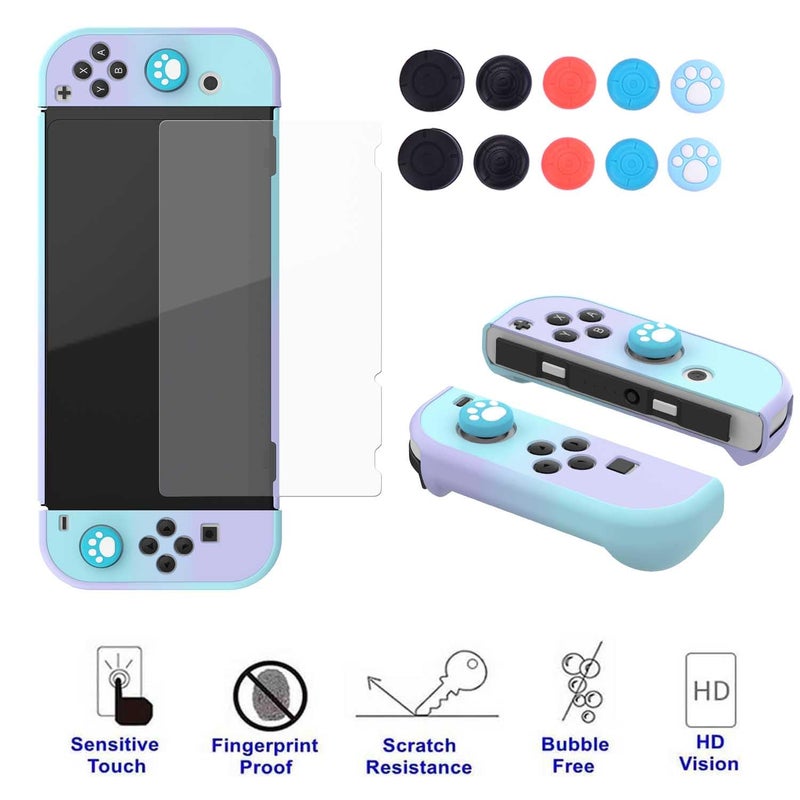 COMCOOL Dockable Case for Nintendo Switch Oled - [9 FT Military Grade Drop Protection] [with Tempered Glass Screen Protector and Thumb Grips] Protective Cover for Nintendo Switch Oled - Purple Blue - Image 4