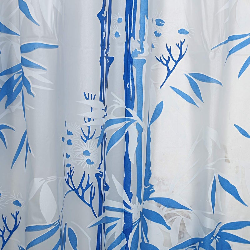 HOMECROWN Printed Bamboo Design Waterproof Shower PVC Floral Curtain with 8 Hooks for Bathroom 7 Feet 54 x 84 Inch Blue Color - Image 2