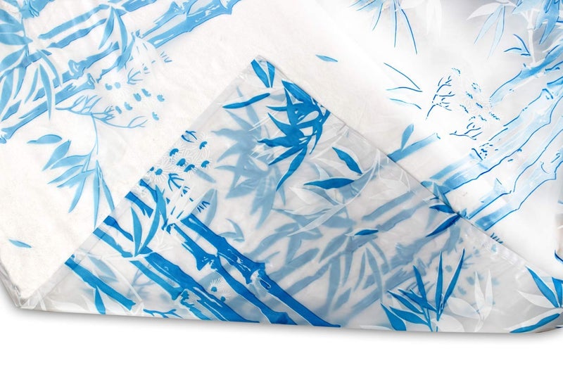 HOMECROWN Printed Bamboo Design Waterproof Shower PVC Floral Curtain with 8 Hooks for Bathroom 7 Feet 54 x 84 Inch Blue Color - Image 4
