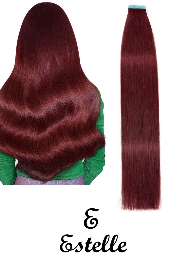 Estelle Nature Hair Tape In  Extension ,Remy Human Hair Seamless Skin Weft Tape In Extensions (24in, Deep Red Burgundy350) - Image 1