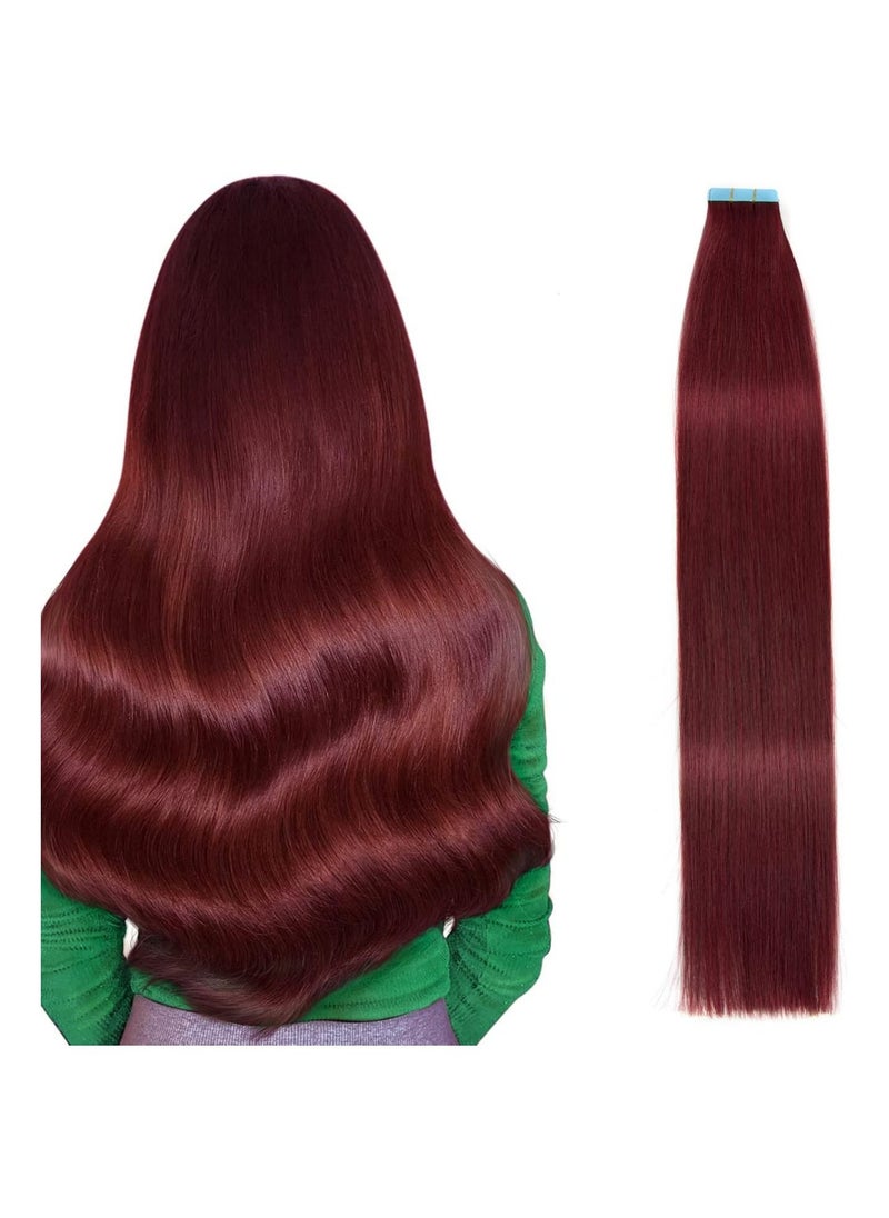 Estelle - Nature Hair Tape In  Extension ,Remy Human Hair Seamless Skin Weft Tape In Extensions (24in, Deep Red Burgundy350) - Image 1