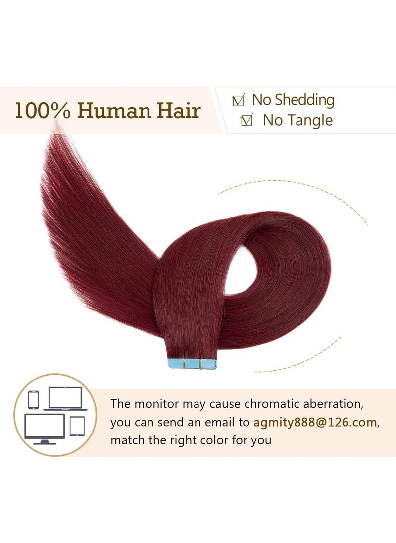 Estelle - Nature Hair Tape In  Extension ,Remy Human Hair Seamless Skin Weft Tape In Extensions (24in, Deep Red Burgundy350) - Image 1