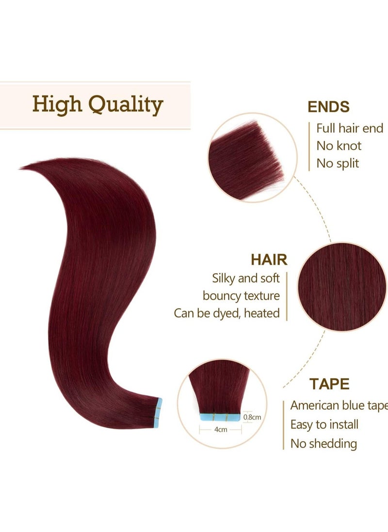 Estelle - Nature Hair Tape In  Extension ,Remy Human Hair Seamless Skin Weft Tape In Extensions (24in, Deep Red Burgundy350) - Image 1