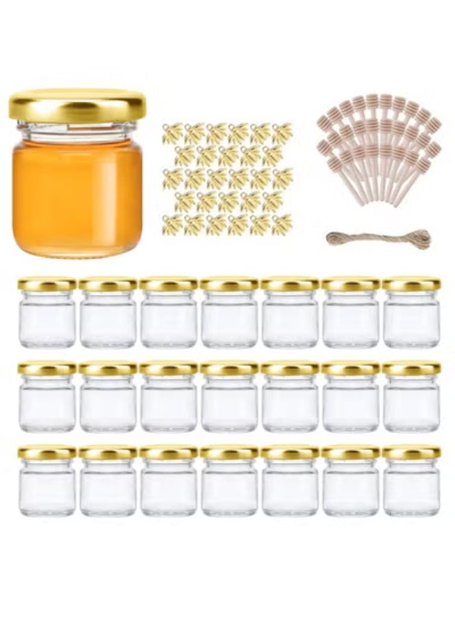 Peachjoy Mini Glass Jars Set - Bulk Pack of 20 Small Containers with Lids, 1.5 oz Clear Glass Bottles for Honey, Jams, Crafts and Wedding Favors, Airtight, Reusable - Image 1