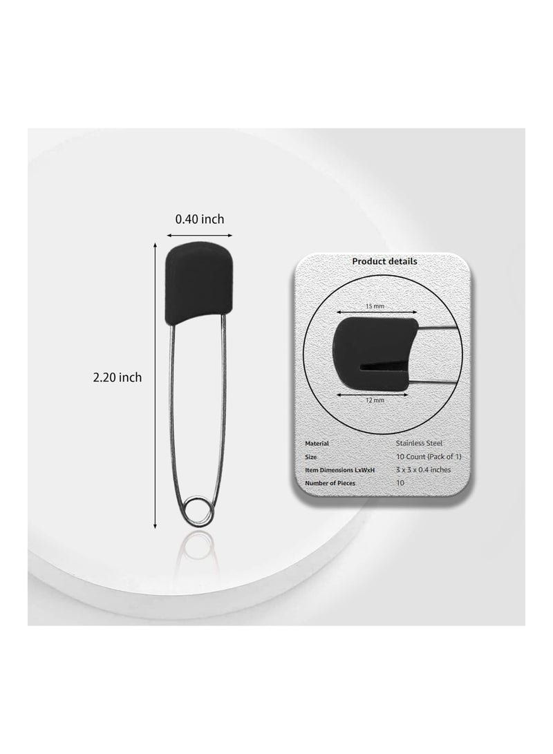Lxnoap 10 Piece Cloth Diaper Pins Stainless Steel Traditional Safety Pin (Black) - Image 2