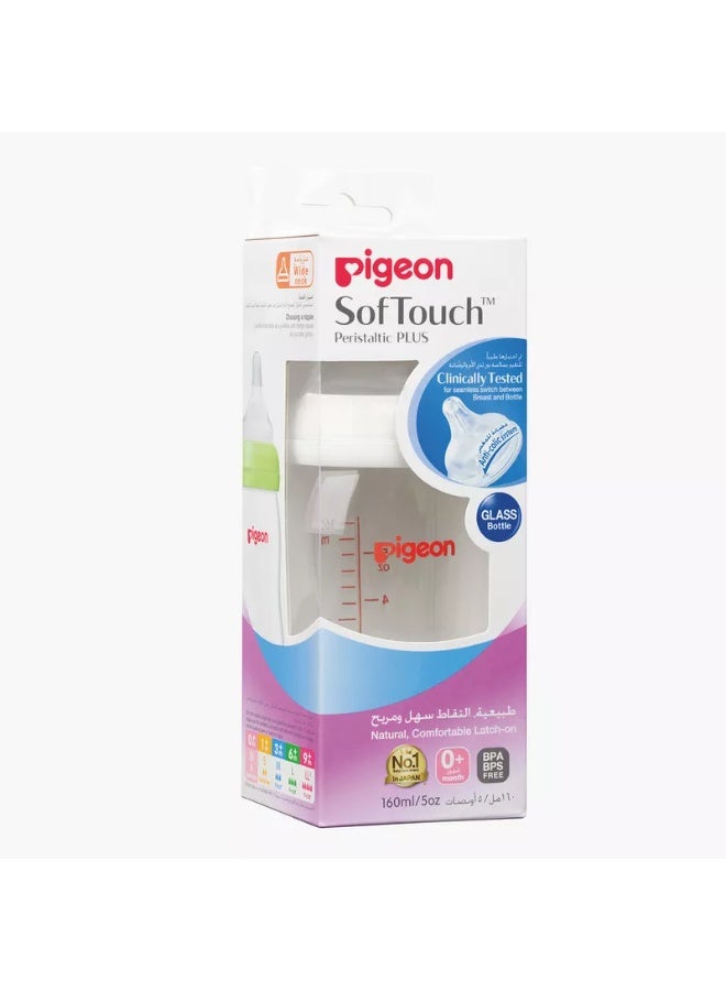 pigeon Softouch Peristaltic Plus Glass Bottle 160ml Wide Neck Glass - Image 1