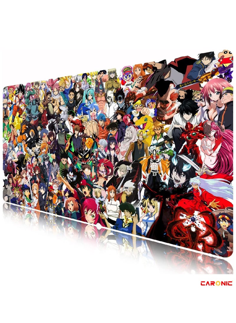 CARONIC Extended Gaming Mouse Pad with Stitched Edges Durable Non-Slip Natural Rubber Base  Waterproof Computer Keyboard Pad Mat For Esports Pros Gamer Desktop Office Home Anemi 1  - Image 3