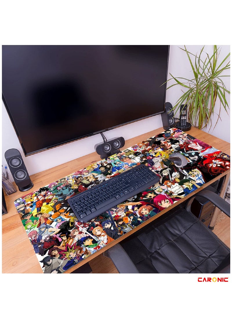 CARONIC Extended Gaming Mouse Pad with Stitched Edges Durable Non-Slip Natural Rubber Base  Waterproof Computer Keyboard Pad Mat For Esports Pros Gamer Desktop Office Home Anemi 1  - Image 5