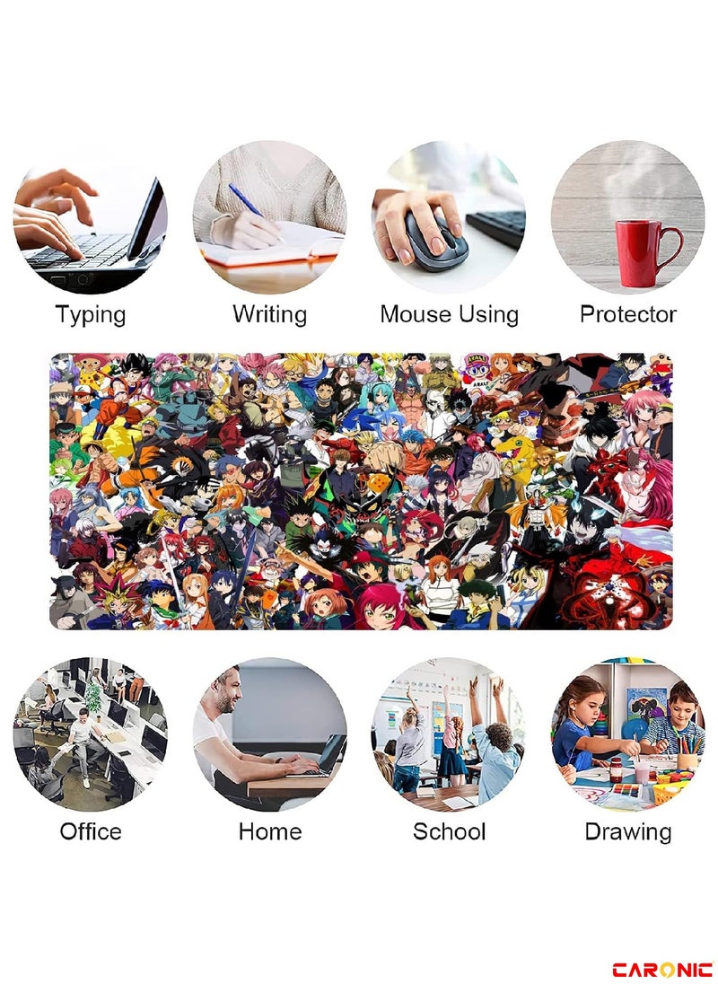 CARONIC Extended Gaming Mouse Pad with Stitched Edges Durable Non-Slip Natural Rubber Base  Waterproof Computer Keyboard Pad Mat For Esports Pros Gamer Desktop Office Home Anemi 1  - Image 2