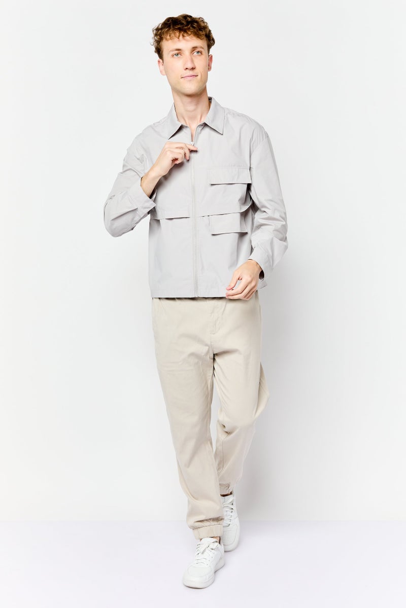 SELECTED Men Solid Bomber Jacket, Grey  - Image 2