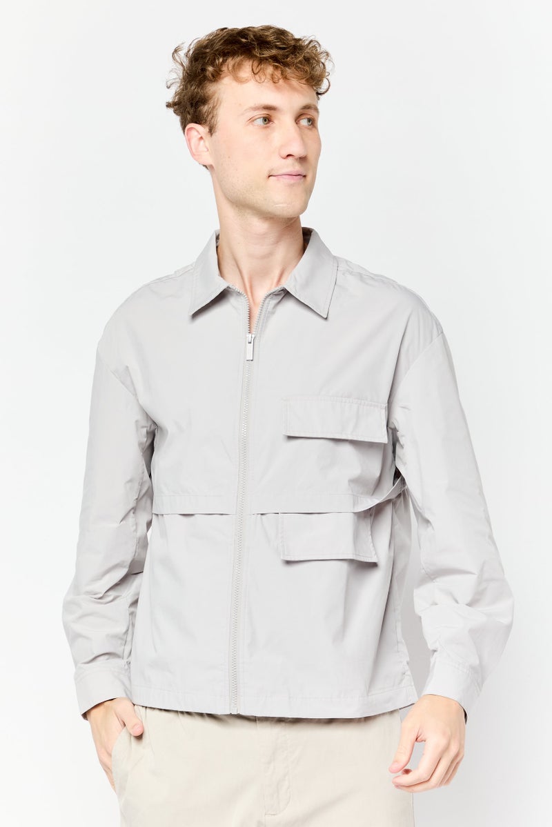 SELECTED Men Solid Bomber Jacket, Grey  - Image 1