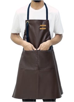 يانيك مريلة الشيف الجلدية المقاومة للماء للجنسين من يانيك مع جيوب | مريلة جلدية - احترافية شديدة التحمل للمنزل، المطبخ، الشواء، المقهى | 2 جيوب، حزام قابل للتعديل  - Image 1