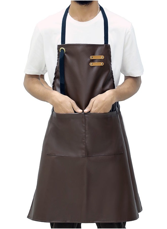 YANEK - YANEK Unisex Waterproof Leather Chef Apron with Pockets | Leather Apron–Professional Heavy-duty for Home, Kitchen, BBQ, Coffee Shop | 2 Pockets, Adjustable Strap - Image 1