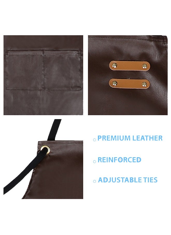 YANEK - YANEK Unisex Waterproof Leather Chef Apron with Pockets | Leather Apron–Professional Heavy-duty for Home, Kitchen, BBQ, Coffee Shop | 2 Pockets, Adjustable Strap - Image 1