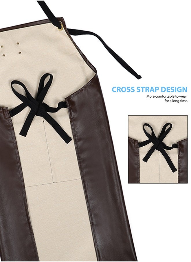 YANEK - YANEK Unisex Waterproof Leather Chef Apron with Pockets | Leather Apron–Professional Heavy-duty for Home, Kitchen, BBQ, Coffee Shop | 2 Pockets, Adjustable Strap - Image 1
