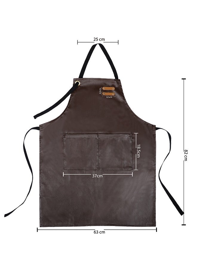 YANEK - YANEK Unisex Waterproof Leather Chef Apron with Pockets | Leather Apron–Professional Heavy-duty for Home, Kitchen, BBQ, Coffee Shop | 2 Pockets, Adjustable Strap - Image 1