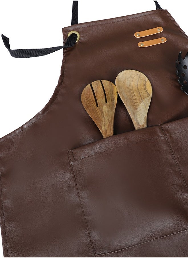 YANEK - YANEK Unisex Waterproof Leather Chef Apron with Pockets | Leather Apron–Professional Heavy-duty for Home, Kitchen, BBQ, Coffee Shop | 2 Pockets, Adjustable Strap - Image 1