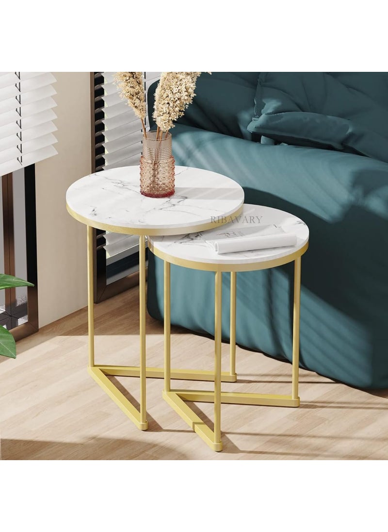 RIBAVARY RIBAVARY Modern Coffee TableSide Table Accent Table End Table for Home Bedroom Living Room and Patio Set of 2 Golden White 