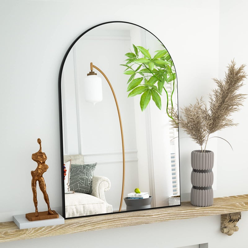HARRITPURE 26 x 38 Arch Mirror Bathroom Wall Mounted Mirrors Black Vanity Mirror with Metal Frame for Bedroom Living Room Entryway