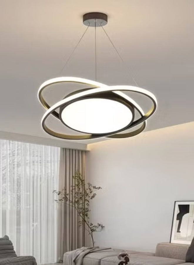 fashionhome Round Ring Chandelier, Mid-Century Modern LED Pendant Light Fixture with 3 Light Color Modes Dimmable Adjustable Hanging Ceiling Lamp with Remote Control, Energy-Efficient Circular Lighting for Living Room, Dining Room, Bedroom, or Foyer Décor. - Image 1