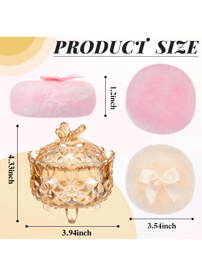 Tioncy 3 Pcs Large Body Powder Puff and Container Valentine's Day gift Powder Container with Puff Crystal Case Soft Washable Reusable Velour Face Body Glitter Wet Dry Makeup(Butterfly,Amber) - Image 3
