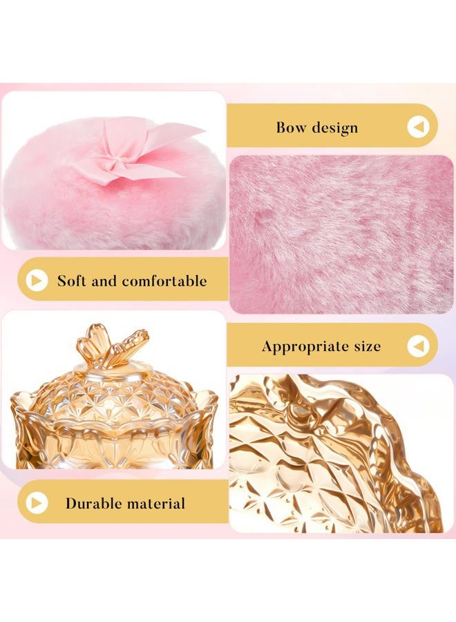 Tioncy 3 Pcs Large Body Powder Puff and Container Valentine's Day gift Powder Container with Puff Crystal Case Soft Washable Reusable Velour Face Body Glitter Wet Dry Makeup(Butterfly,Amber) - Image 4