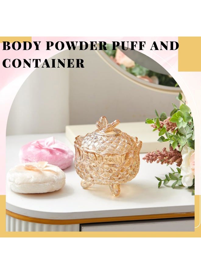 Tioncy 3 Pcs Large Body Powder Puff and Container Valentine's Day gift Powder Container with Puff Crystal Case Soft Washable Reusable Velour Face Body Glitter Wet Dry Makeup(Butterfly,Amber) - Image 2