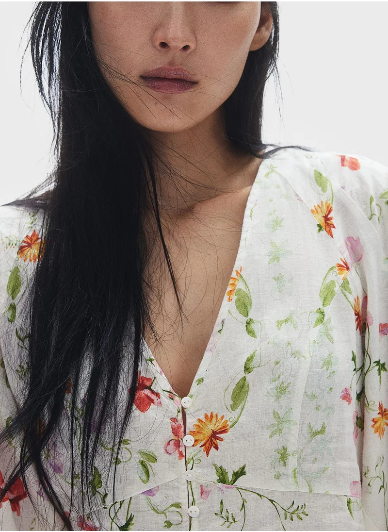 H&M Floral Print Puff Sleeve Crop Top