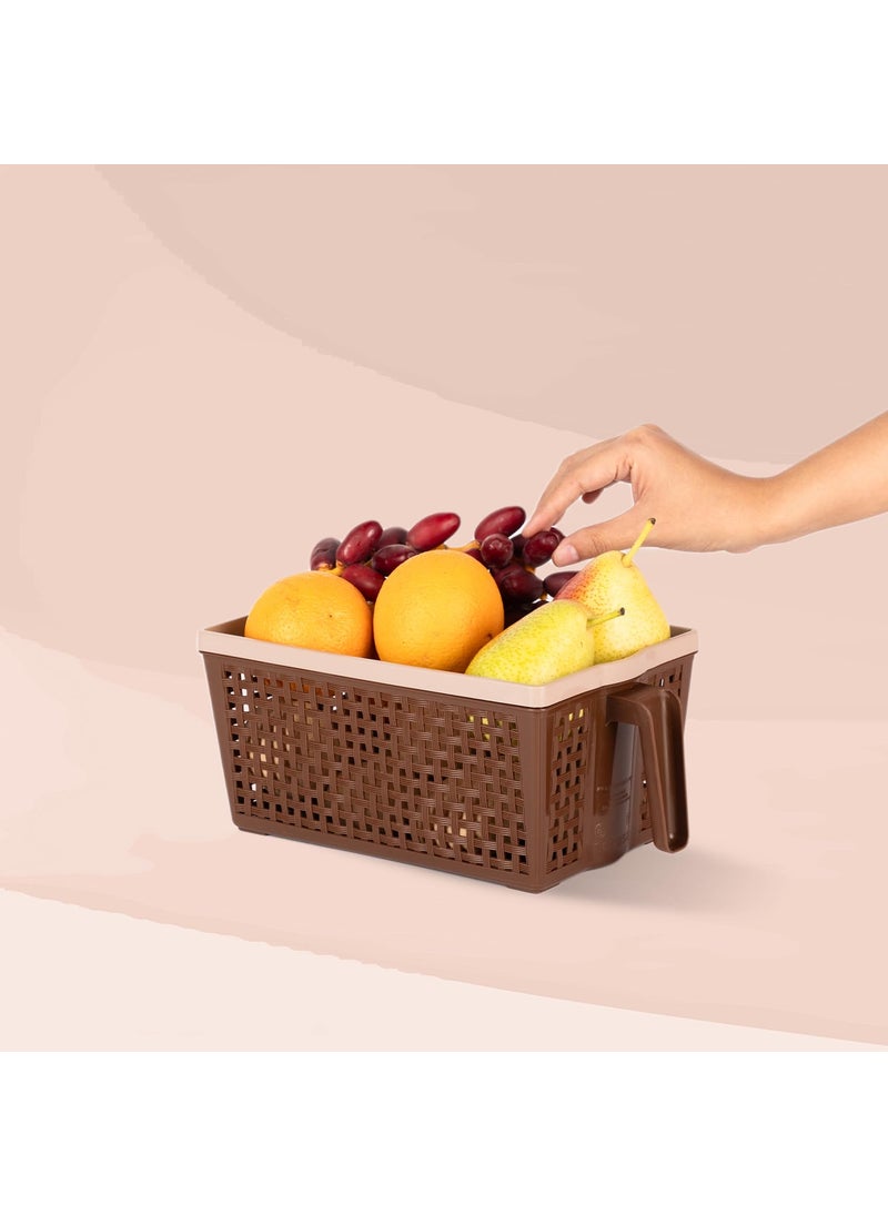 NAYASA Nayasa Frill Plastic Basket 3 Liter Multipurpose Basket for Home Rectangle Food Basket For Kitchen Strong Sturdy Comes with Handle to Hold Brown No1  - Image 5