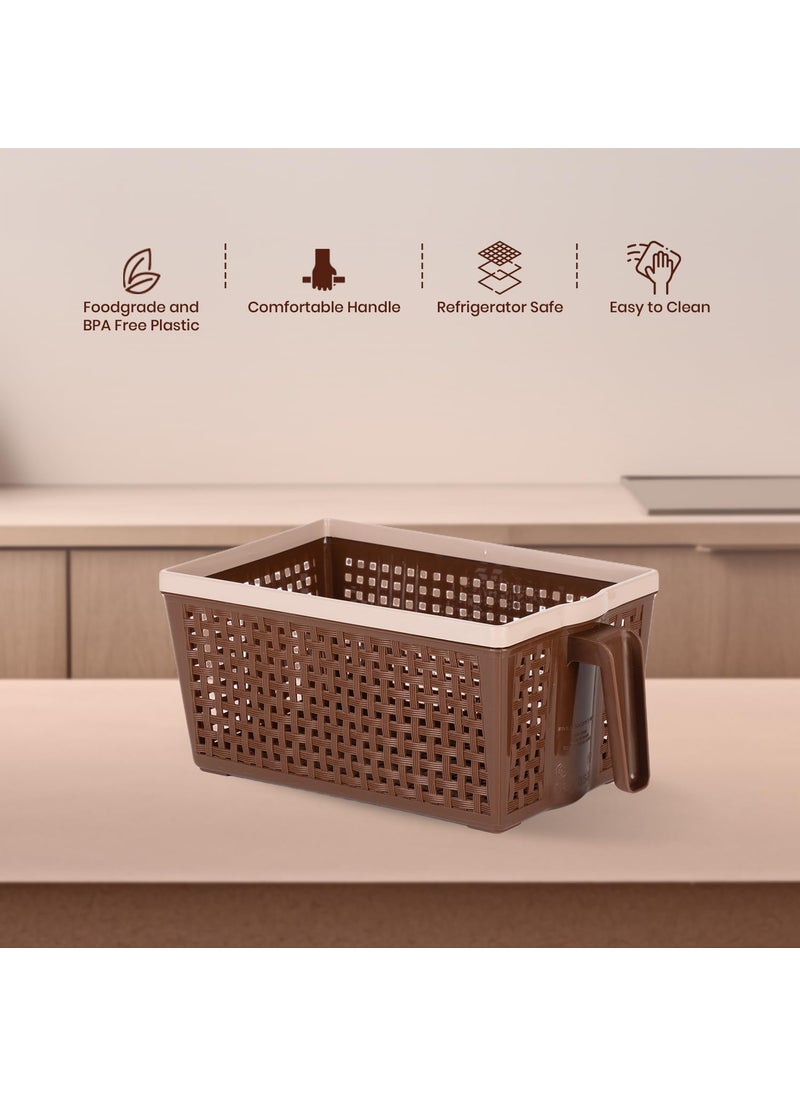 NAYASA Nayasa Frill Plastic Basket 3 Liter Multipurpose Basket for Home Rectangle Food Basket For Kitchen Strong Sturdy Comes with Handle to Hold Brown No1  - Image 4