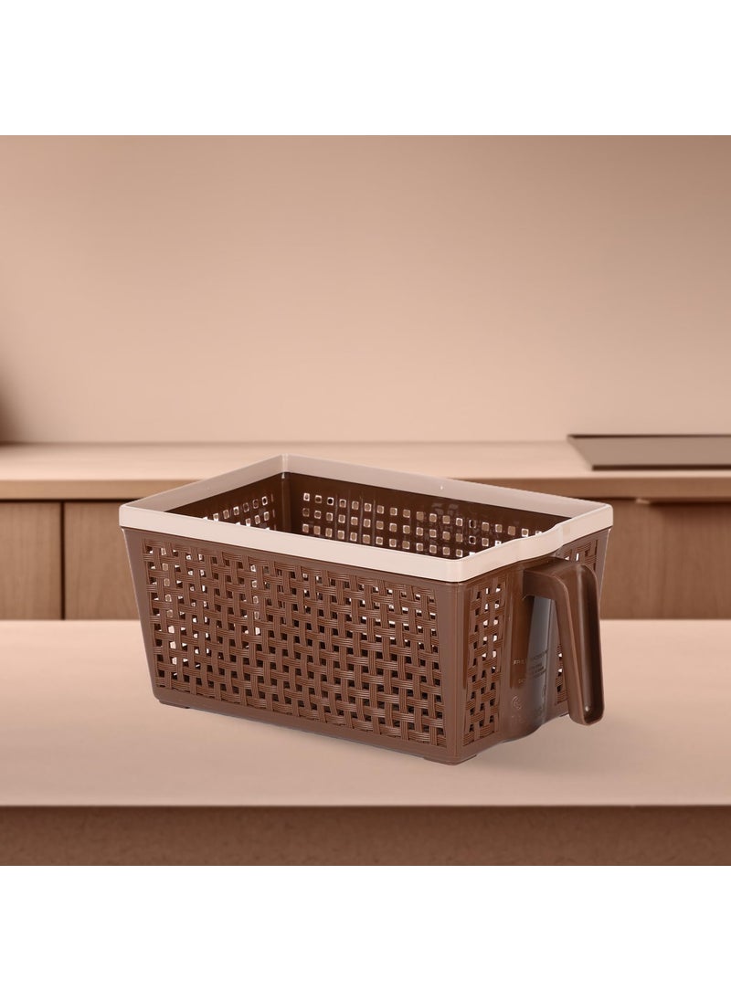 NAYASA Nayasa Frill Plastic Basket 3 Liter Multipurpose Basket for Home Rectangle Food Basket For Kitchen Strong Sturdy Comes with Handle to Hold Brown No1  - Image 2