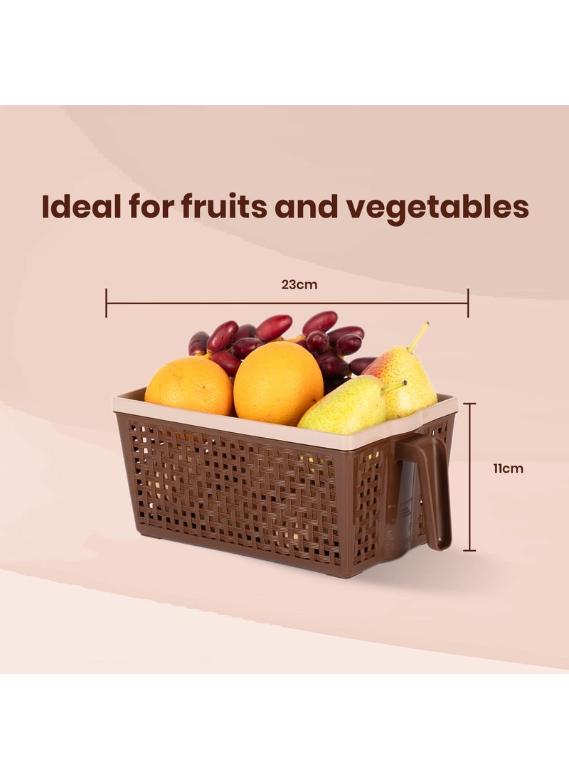 NAYASA Nayasa Frill Plastic Basket 3 Liter Multipurpose Basket for Home Rectangle Food Basket For Kitchen Strong Sturdy Comes with Handle to Hold Brown No1  - Image 3