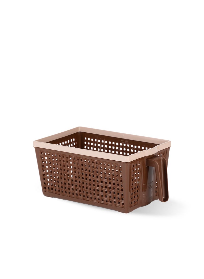 NAYASA Nayasa Frill Plastic Basket 3 Liter Multipurpose Basket for Home Rectangle Food Basket For Kitchen Strong Sturdy Comes with Handle to Hold Brown No1  - Image 1