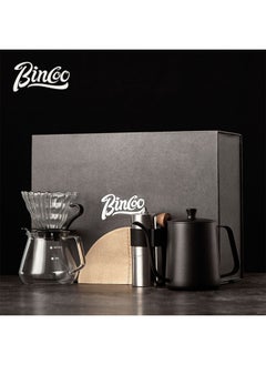 Bincoo 5 Pcs Drip Coffee Coffee Maker Set Includes Manual Coffee Grinder, Gooseneck Kettle, Glass Filter Cup, Coffee Sharing Pot and Filter Paper Suitable for Home Outdoors Office Camping  - Image 1