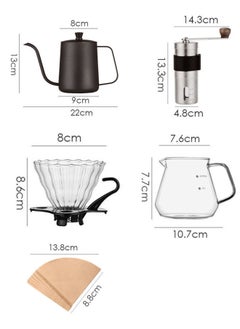 Bincoo 5 Pcs Drip Coffee Coffee Maker Set Includes Manual Coffee Grinder, Gooseneck Kettle, Glass Filter Cup, Coffee Sharing Pot and Filter Paper Suitable for Home Outdoors Office Camping  - Image 2