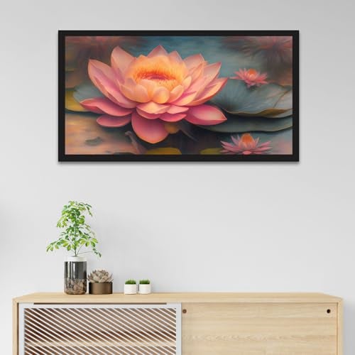 DEKORSTATION Pink Lotus Flower Floating Frame Canvas Wall Painting for Home and Office Decor (18 Inch L x 12 Inch H) - Image 1