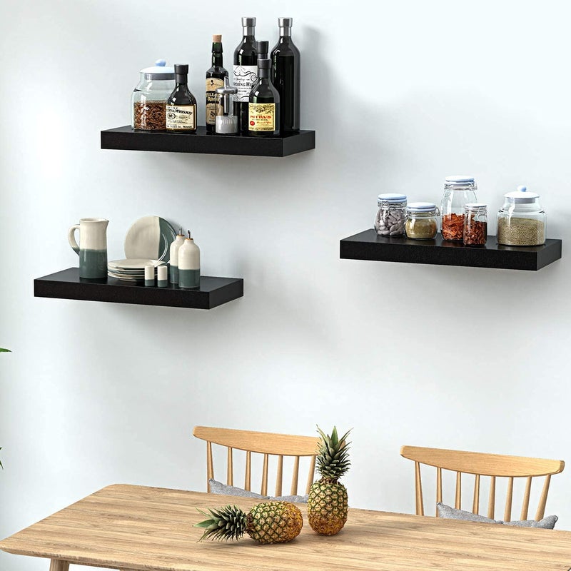 OGNIJA Black Floating Shelves for Wall Wall Shelves Set of 3 Wall Mounted Shelves for Bedroom Hallway Office Living Room