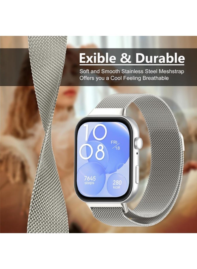 KENSUO Metal Strap Compatible with Huawei Watch Fit 3/4, Magnetic Mesh Stainless Bands Women Men Loop Replacement Watch Band for Huawei Watch Fit 4/Fit 4 Pro/3 Straps (Starlight) - Image 3