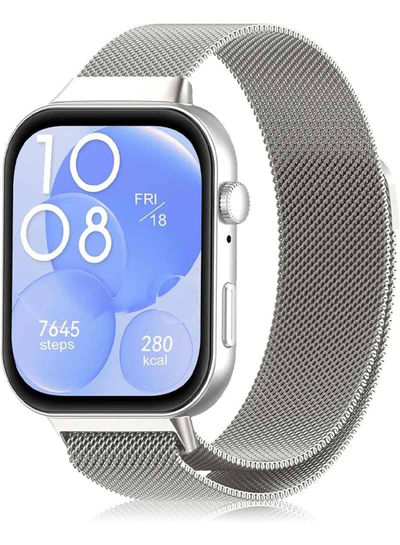 KENSUO Metal Strap Compatible with Huawei Watch Fit 3/4, Magnetic Mesh Stainless Bands Women Men Loop Replacement Watch Band for Huawei Watch Fit 4/Fit 4 Pro/3 Straps (Starlight) - Image 1
