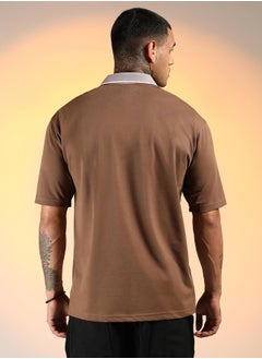 كامبوس سوترا Men's Chocolate Brown Solid Oversized Polo T-Shirt  - Image 5