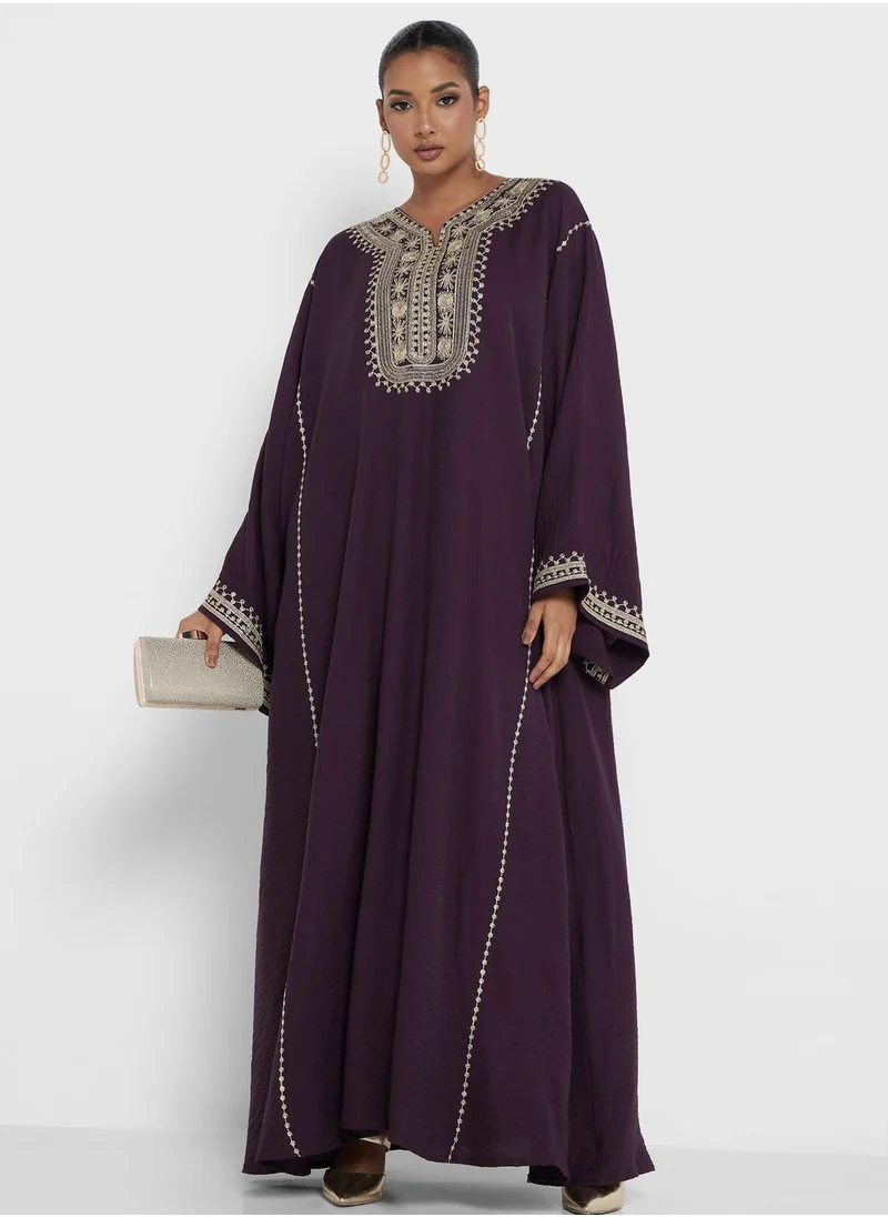 hayas closet Embroidered Belted Jalabiya