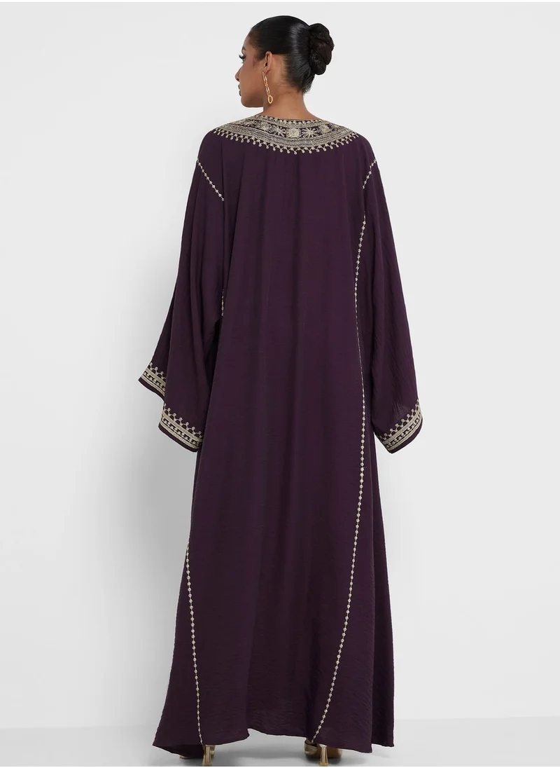 hayas closet Embroidered Belted Jalabiya
