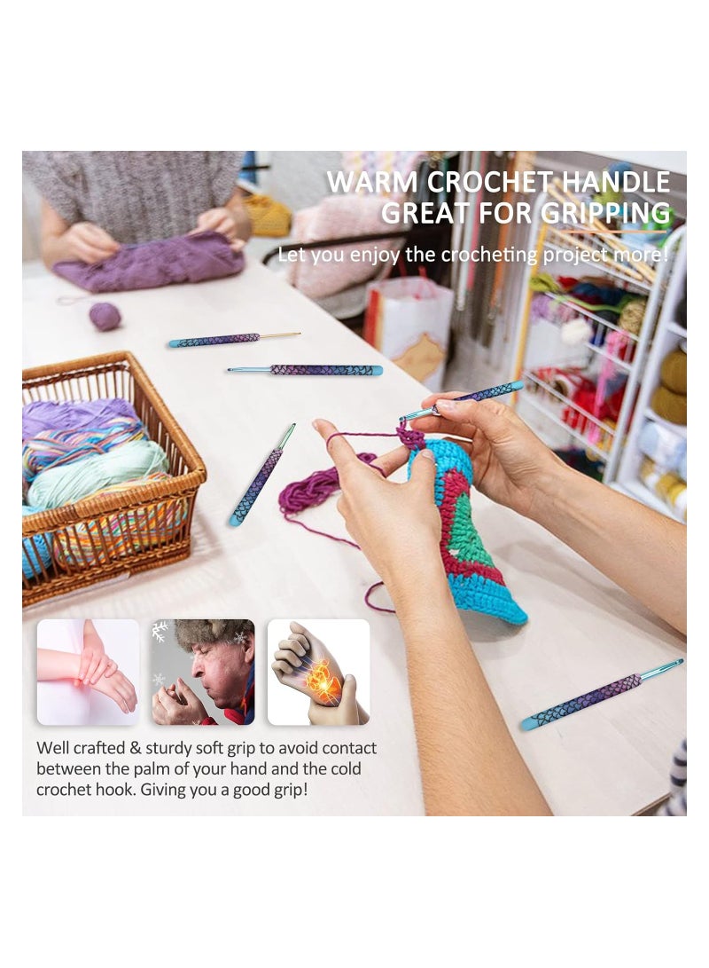 SOLARAE Mermaid Crochet Hooks Set Soft Grip, 9 Sizes 2.25 to 6.5mm Aluminum Metal Crochet Hooks Ergonomic Handle, Warm Crochet Hooks for Arthritic Hands, Lightweight Crochet Needles Beginners - Image 2