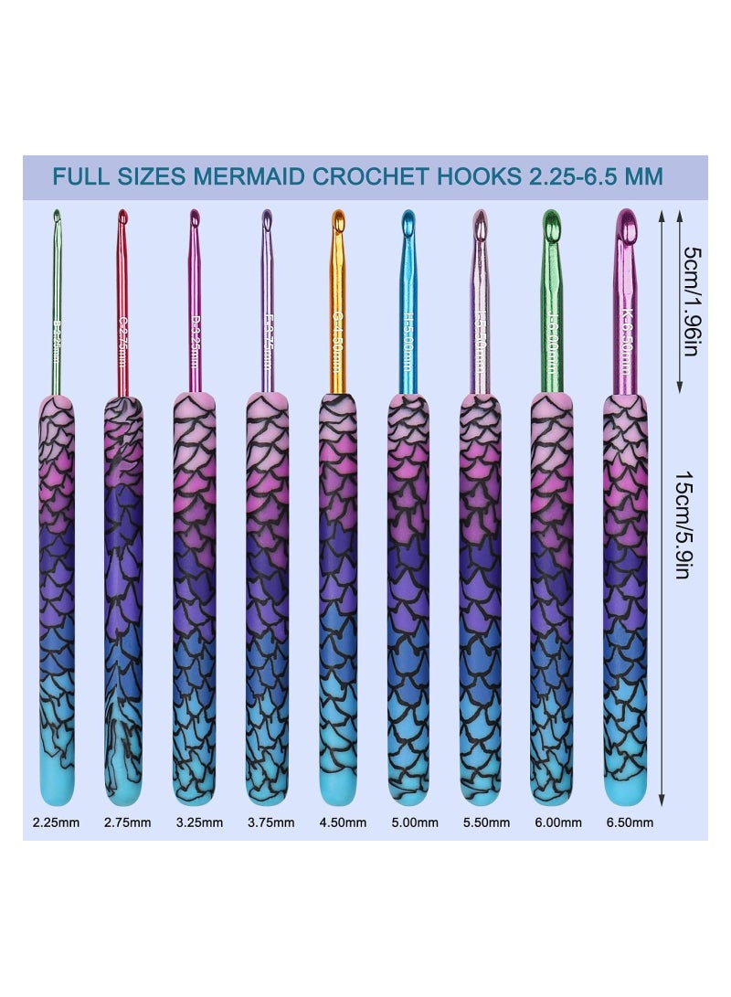 SOLARAE Mermaid Crochet Hooks Set Soft Grip, 9 Sizes 2.25 to 6.5mm Aluminum Metal Crochet Hooks Ergonomic Handle, Warm Crochet Hooks for Arthritic Hands, Lightweight Crochet Needles Beginners - Image 4