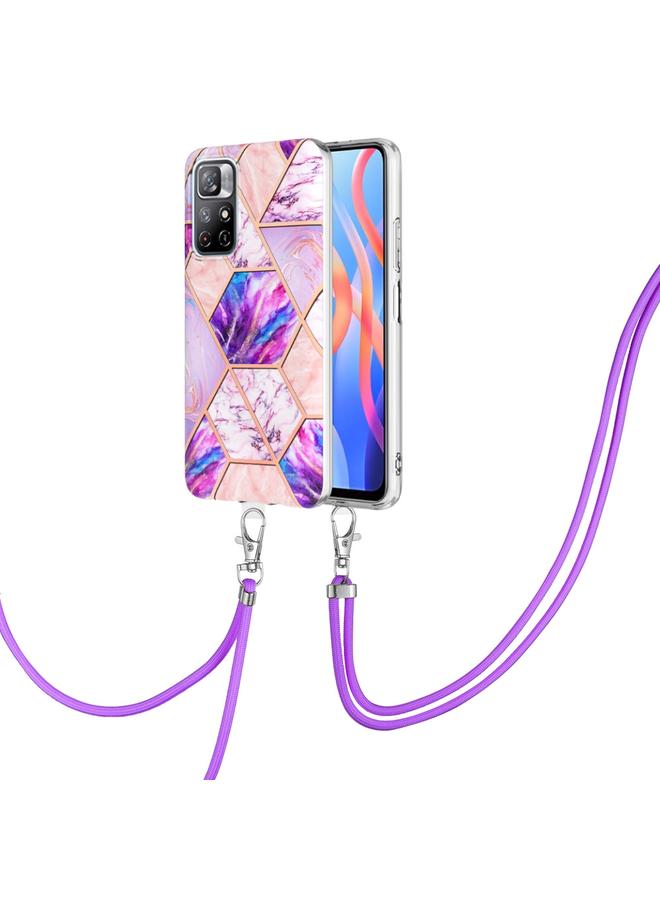 The Bros Case For Xiaomi Redmi Note 11 5G China/Poco M4 Pro 5G/Note 11T 5G India Electroplating Splicing Marble TPU Phone Case with Lanyard