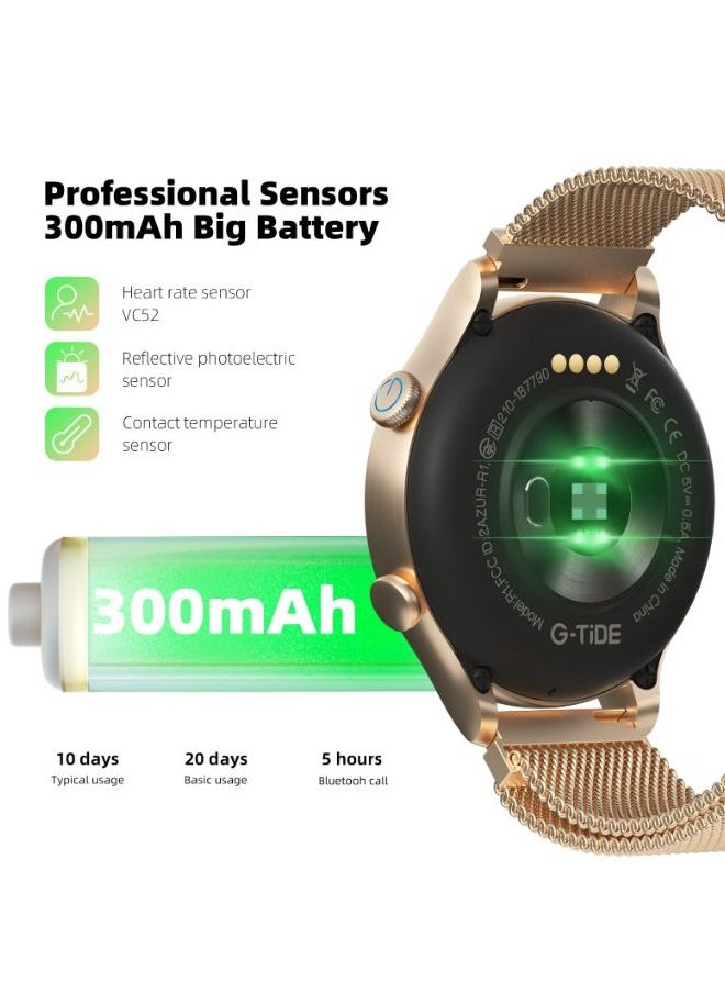 G-TiDe - G-TiDE Smart Watch, R1 Answer/Make Call, 300mAh Big Battery Smartwatch, VC52 Heart Rate Blood Oxygen Temperature Fitness Tracker, Bluetooth5.2 Smart Watch for Android/iOS, IP68 Waterproof, Gold - Image 1