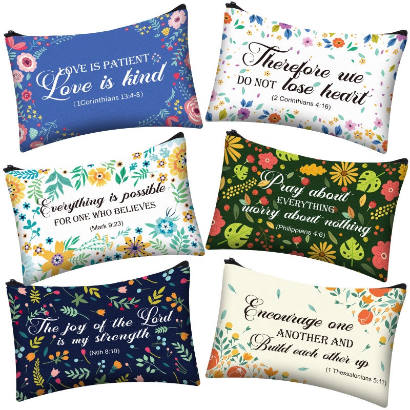 Zonon 6 Pack Bible Verse Pencil Pouch Faith Rustic Floral Patterned Inspirational Quote Pencil Case Scripture Study Supplies Makeup Bags for Christian Women Man87 x 55 InchNovel Style - Image 2