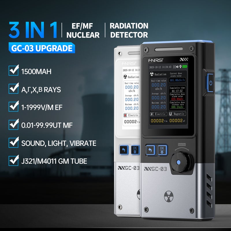 مكشاف الإشعاع الكهرومغناطيسي والنووائي الثلاثي في واحد FNIRSI GC-03، مقياس الجرعات الشخصي المحترف للأشعة المشعة بإنذار، عداد غايجر - Image 2